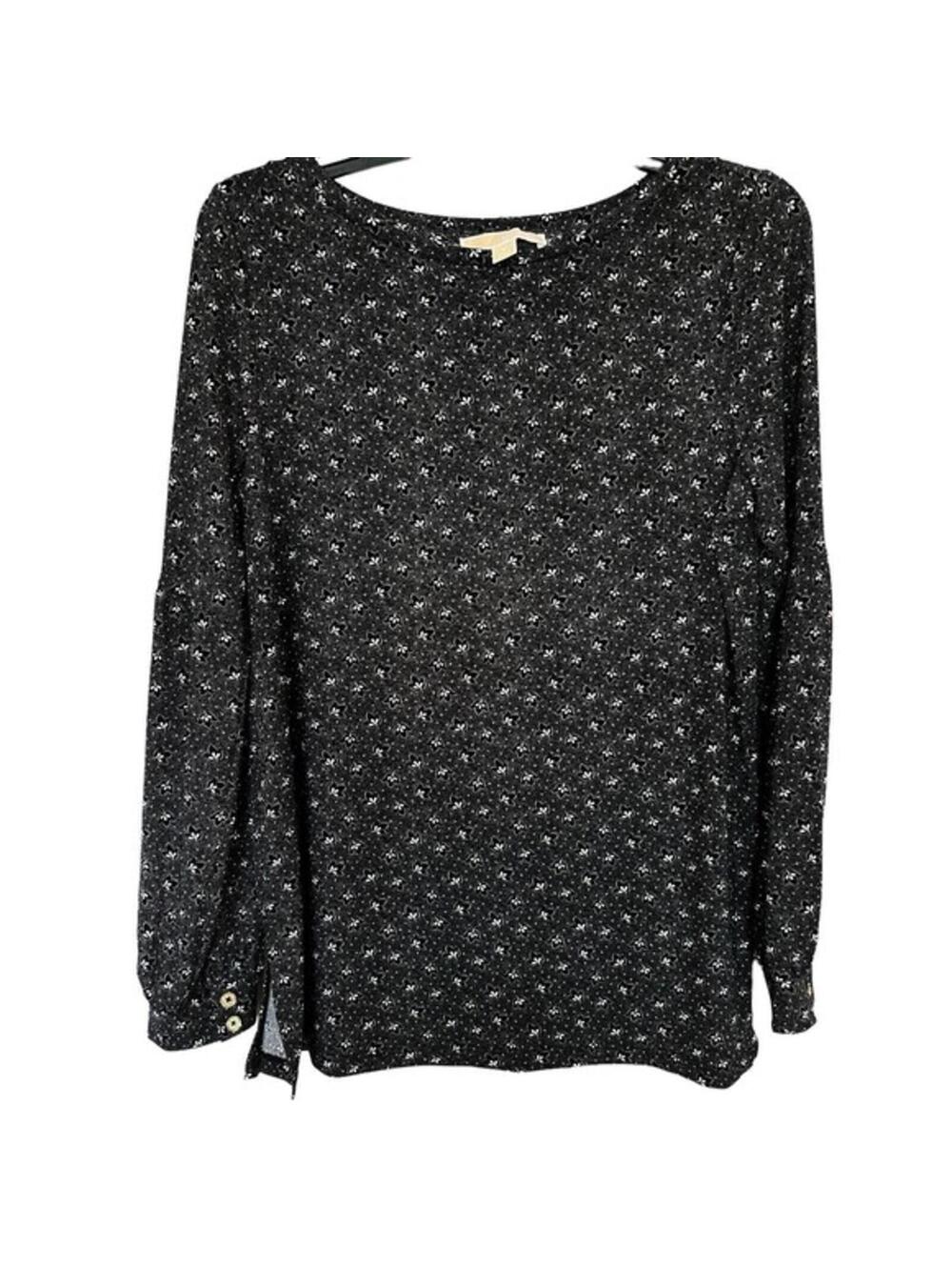Michael Kors Top Womens SZ M Black White Print round neck pull over tunic 1559.4